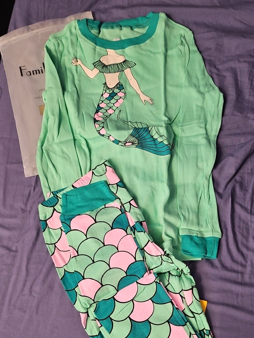 Kids Mint Mermaid Pajama Set - Mint & Pink